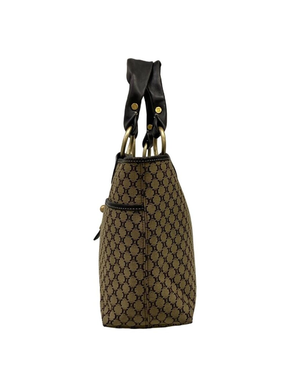 Celine Tote Macadam Pattern Dark Brown Beige Leather - Picture 4 of 15
